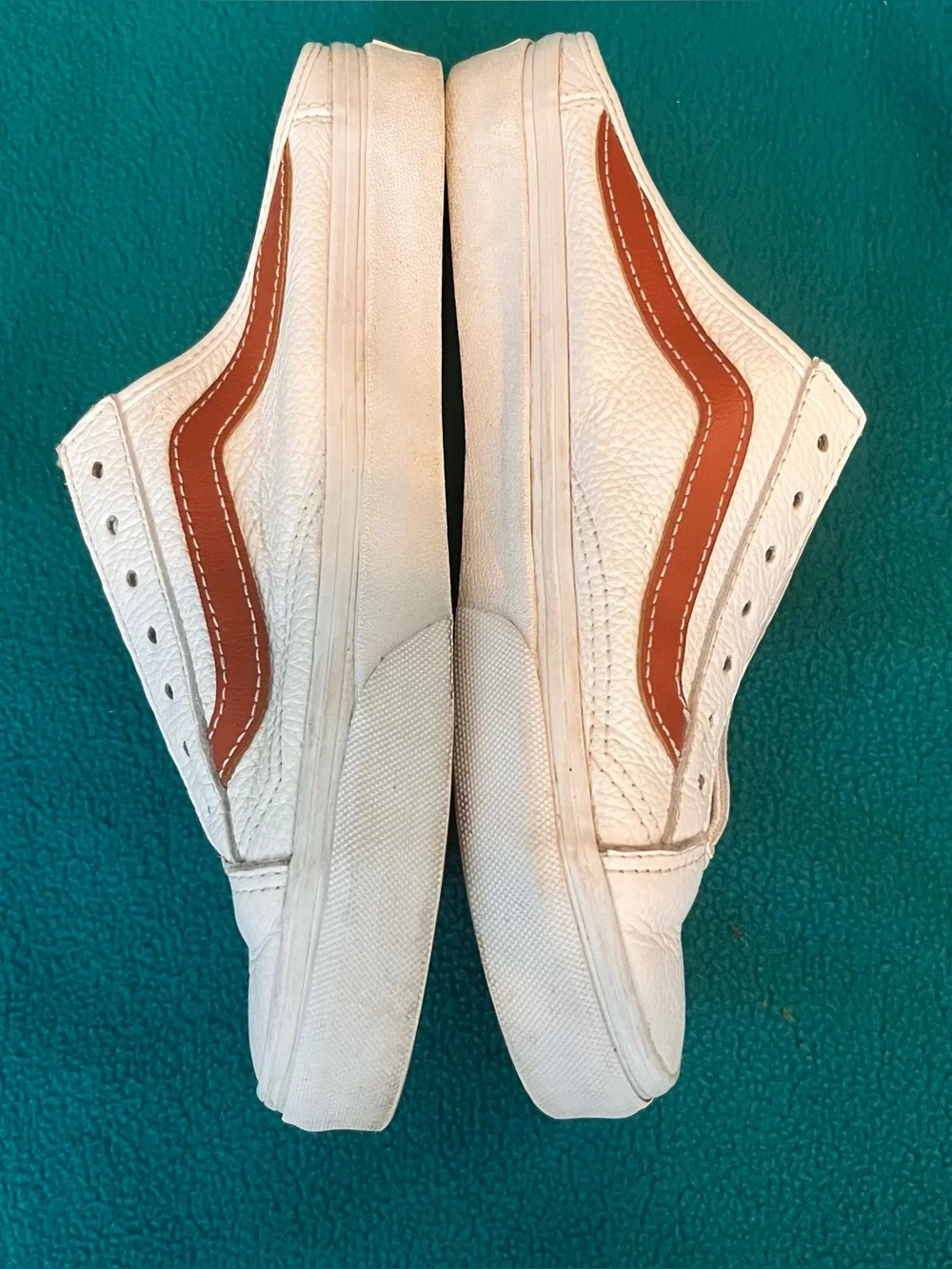 Van’sWhite Leather Slip-On Sneakers with Burnt Orange Accent Sz 7.5